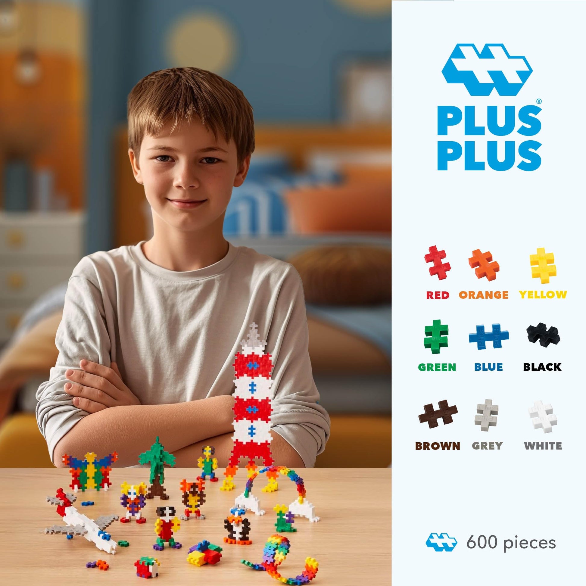 PLUS PLUS - 600 Pcs 12 x 20 mm Basic Colors Set Building Blocks PLUS PLUS