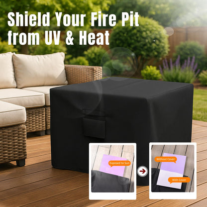 SHINESTAR Fire Pit Cover Square 32" x 32" x 24" - 600D Heavy Duty Waterproof & Windproof Outdoor Firepit Table Cover with Double Drawstrings for 28-32 Inch Square Fire Pits - Black SHINESTAR