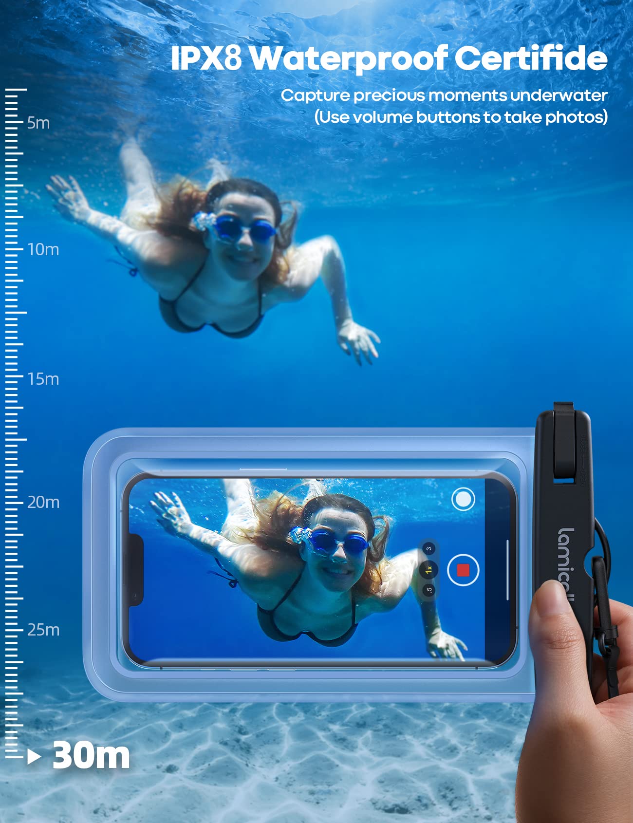 Lamicall Waterproof Phone Pouch Dry Bag with Lanyard - 2 Pack IPX8 [Easy Lock & Heavy Duty] Water Proof Cell Phone Case for iPhone 15 16 17 Pro Max, Samsung Galaxy S24 S25 Ultra, All 4-7" Cellphones