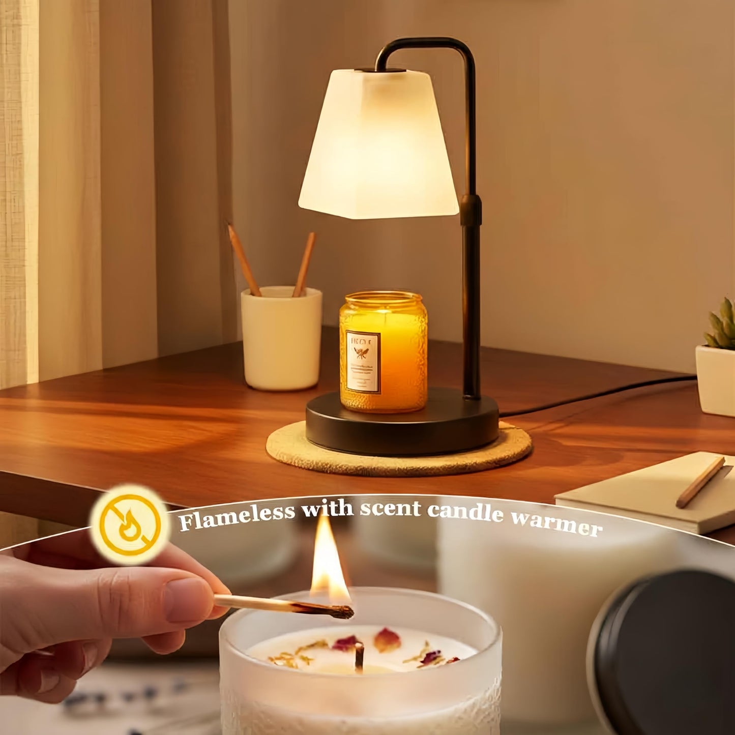 JIMEI Candle Warmer Lamp with Timer Electric Wax Warmer for Scented Wax Melt Warmer Light Melter for Jar Candles Dimmable Adjustable Height Gifts for Women Mom House Warming Frossted Glass Black - Available at All In One Marketplace Canada