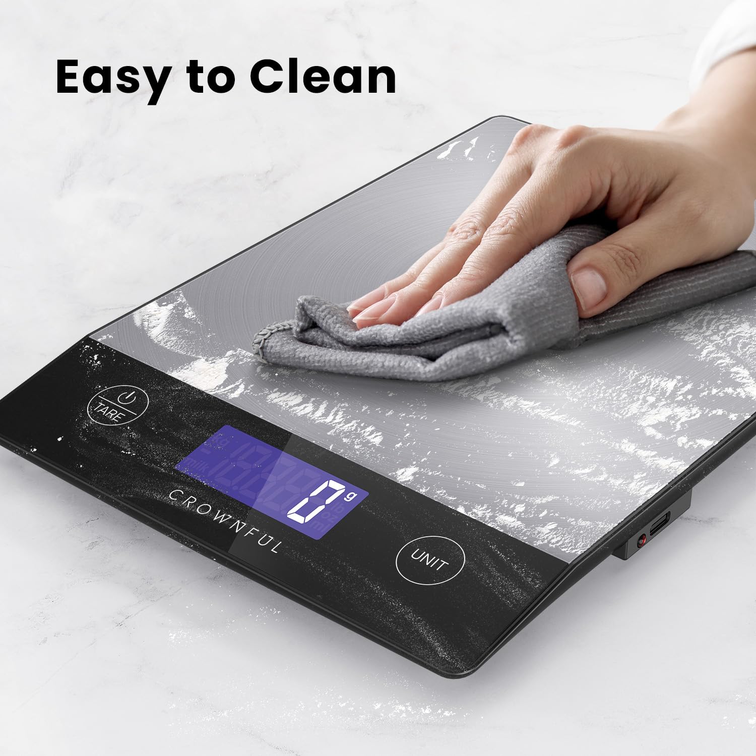 CROWNFUL Food Scale, Rechargeable 304 Stainless Steel Digital Kitchen Scale Up to 15kg/33lb Weight Grams and Ounces with LCD Display and Type-C Charging for Baking and Cooking - Available at All In One Marketplace Canada
