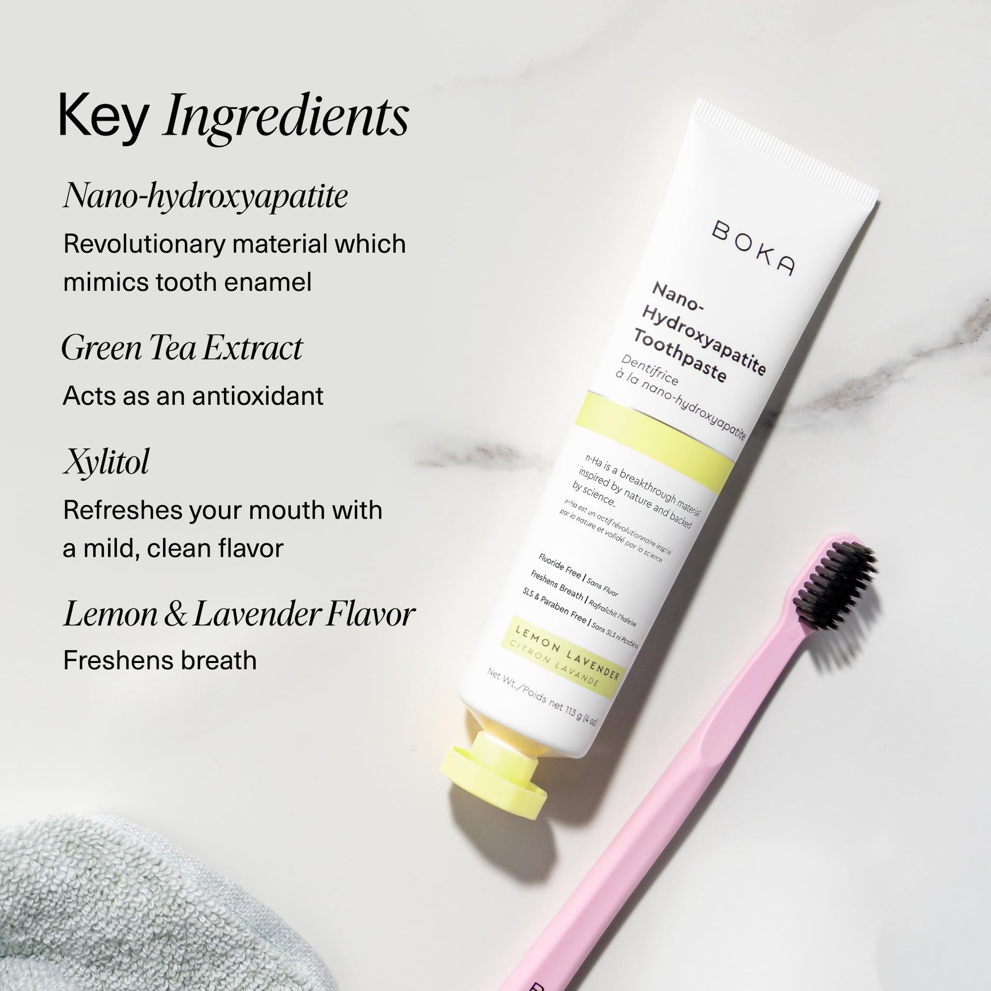 Boka Fluoride Free Toothpaste, Nano Hydroxyapatite Toothpaste, Appropriate for Sensitive Teeth - for Adult Oral Care - Lemon Lavender Flavor, 4 Fl Oz (113g) 1Pk