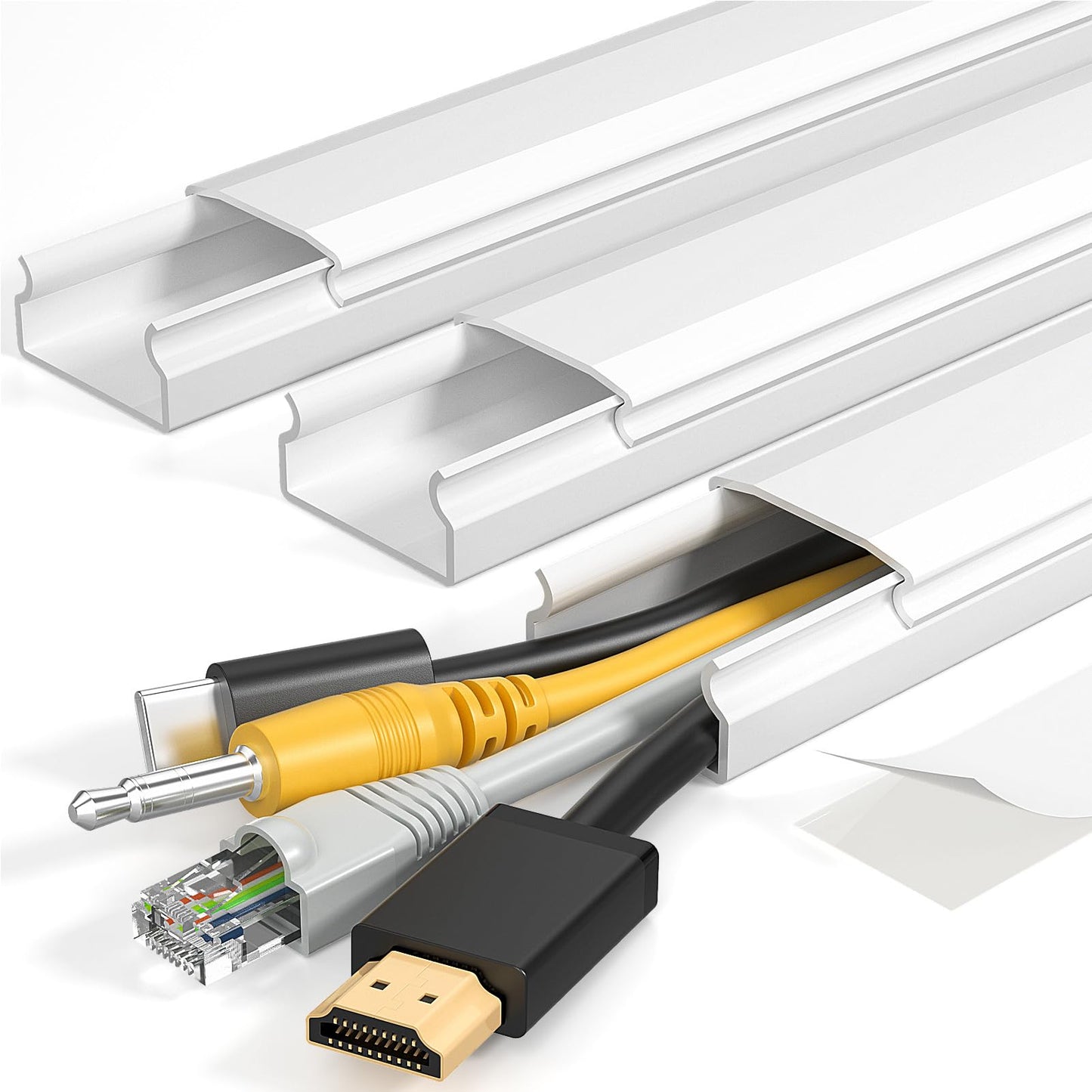 Yecaye TV Cord Hider, 42in Cord Cover, Large Cable Hider, Wire Covers for 4 Cords, Cable Raceway for TV on Wall, Cable Cover Cord Concealer, W1.18in H0.6in, White - Available at All In One Marketplace Canada