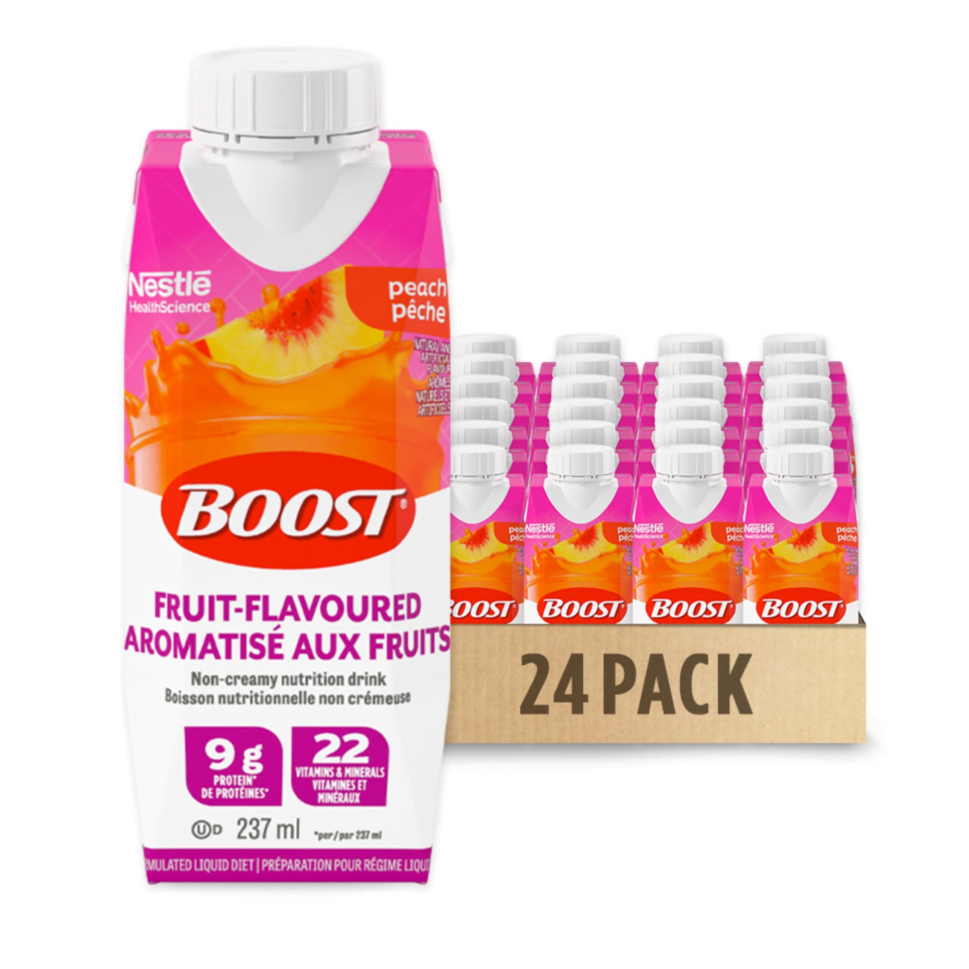 BOOST Peach Flavoured Complete Nutrition Drink, 24 Pack (237 mL Each)