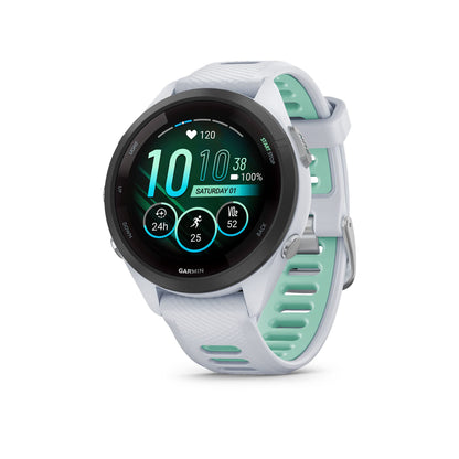 Garmin Forerunner® 265S Running Smartwatch, Colorful AMOLED Display, Training Metrics and Recovery Insights, Whitestone and Neo Tropic