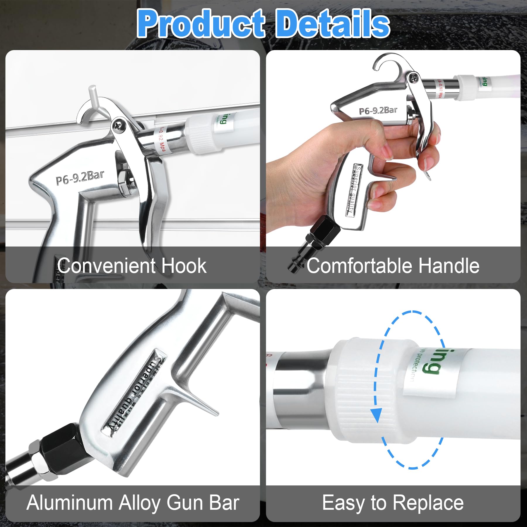 phepetroll Air Blow Gun Car Detailing Dry Cleaning Air Gun with Tapered Nozzle High Pressure Car Cleaning Tool, Car Dryer Air Blower for Car Surfaces Quickly Blasts Dust, Works with Air Compressor - Available at All In One Marketplace Canada