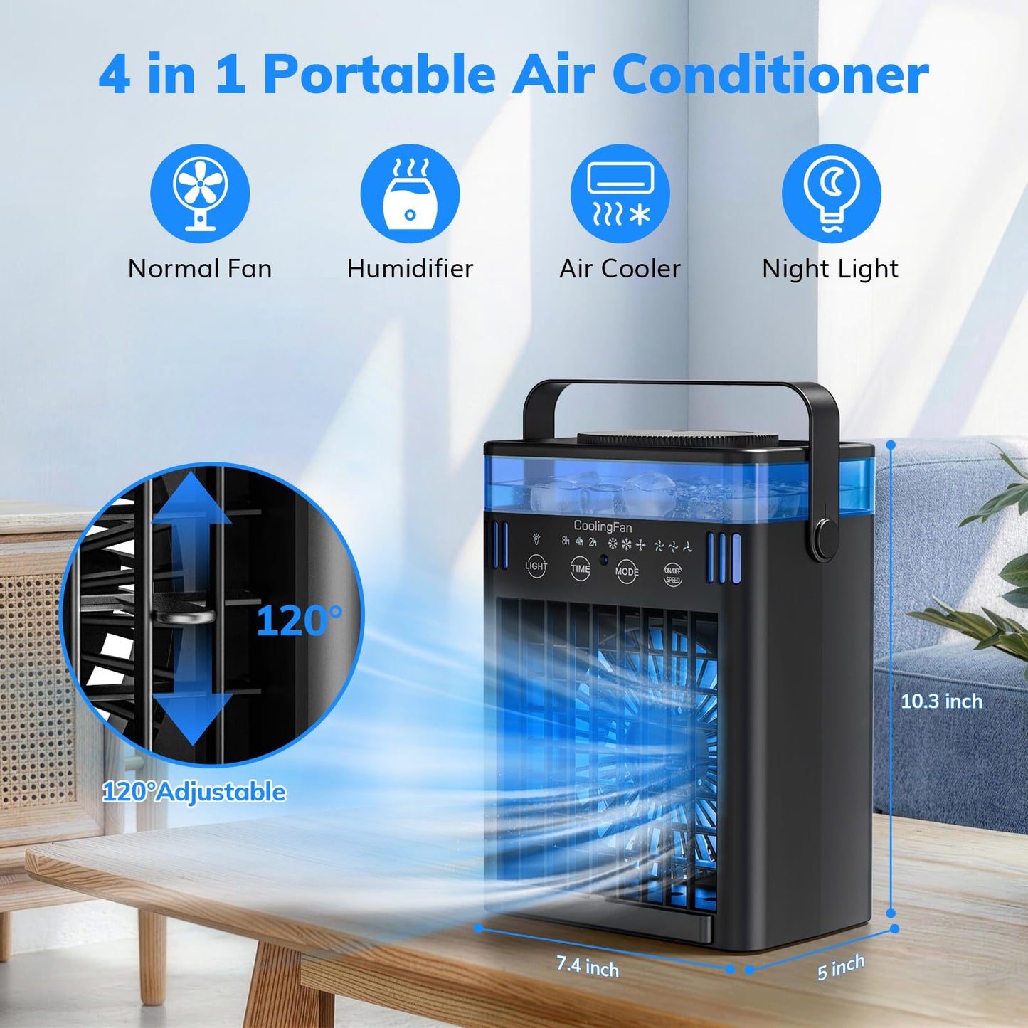 Portable Air Conditioner, Mini Air Conditioner Portable Cooling Fan with Remote Control, 3 Wind Speed & 3 Mist Level & 2-8H Timer Evaporative Air Cooler for Home Office Room, Black - Available at All In One Marketplace Canada
