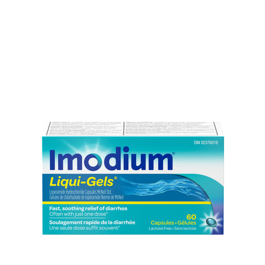 IMODIUM® LIQUI-GELS® - 2mg Loperamide Hydrochloride for Fast Acting Diarrhea Symptom Relief On the Go in Travel Size Softgels for Adults and Children 12+ - 60 Count