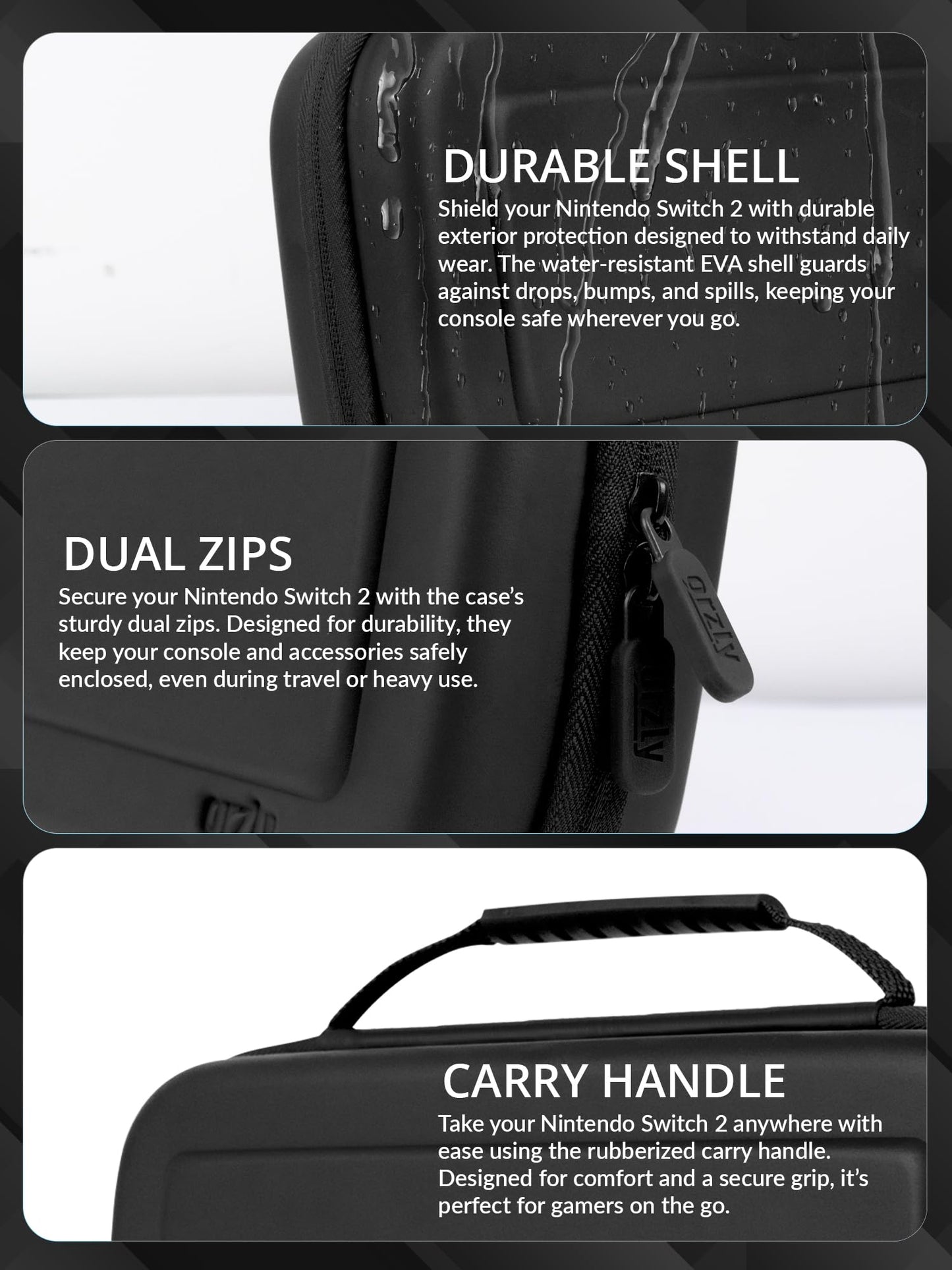 Carry Case for Nintendo Switch 2 (2025) Hard Shell Travel Case with Screen Padding, Game Card & microSD Slots, Zipped & Open Pockets for Accessories