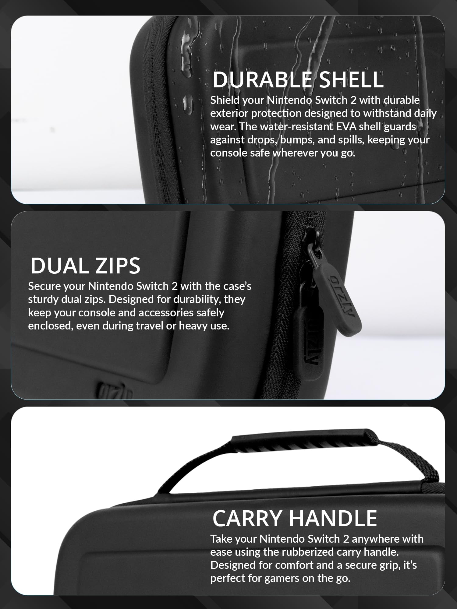 Carry Case for Nintendo Switch 2 (2025) Hard Shell Travel Case with Screen Padding, Game Card & microSD Slots, Zipped & Open Pockets for Accessories
