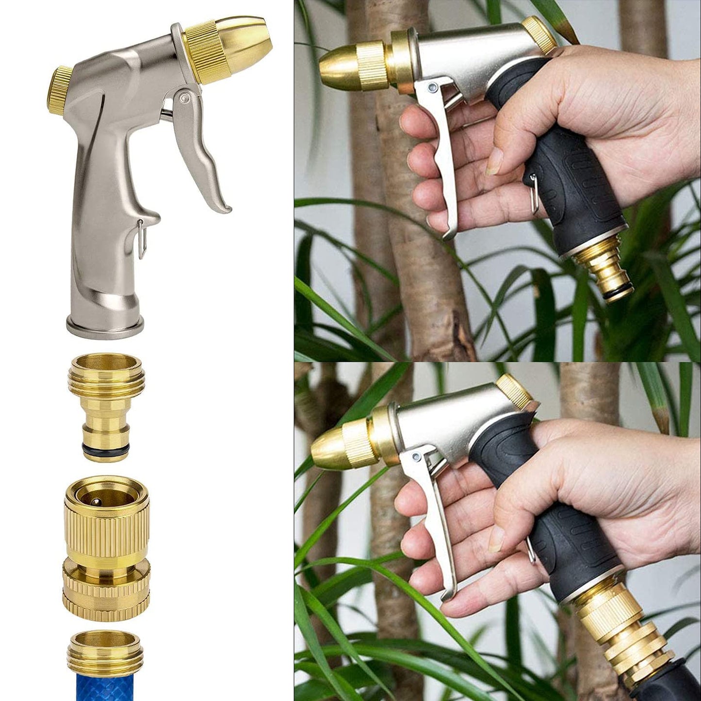 Garden Hose Quick Connectors, Solid Brass 3/4 inch GHT Thread Easy Connect Fittings No-Leak Water Hose Male Female Value Pack (5 Set) with 10pcs Extra Rubber - Available at All In One Marketplace Canada