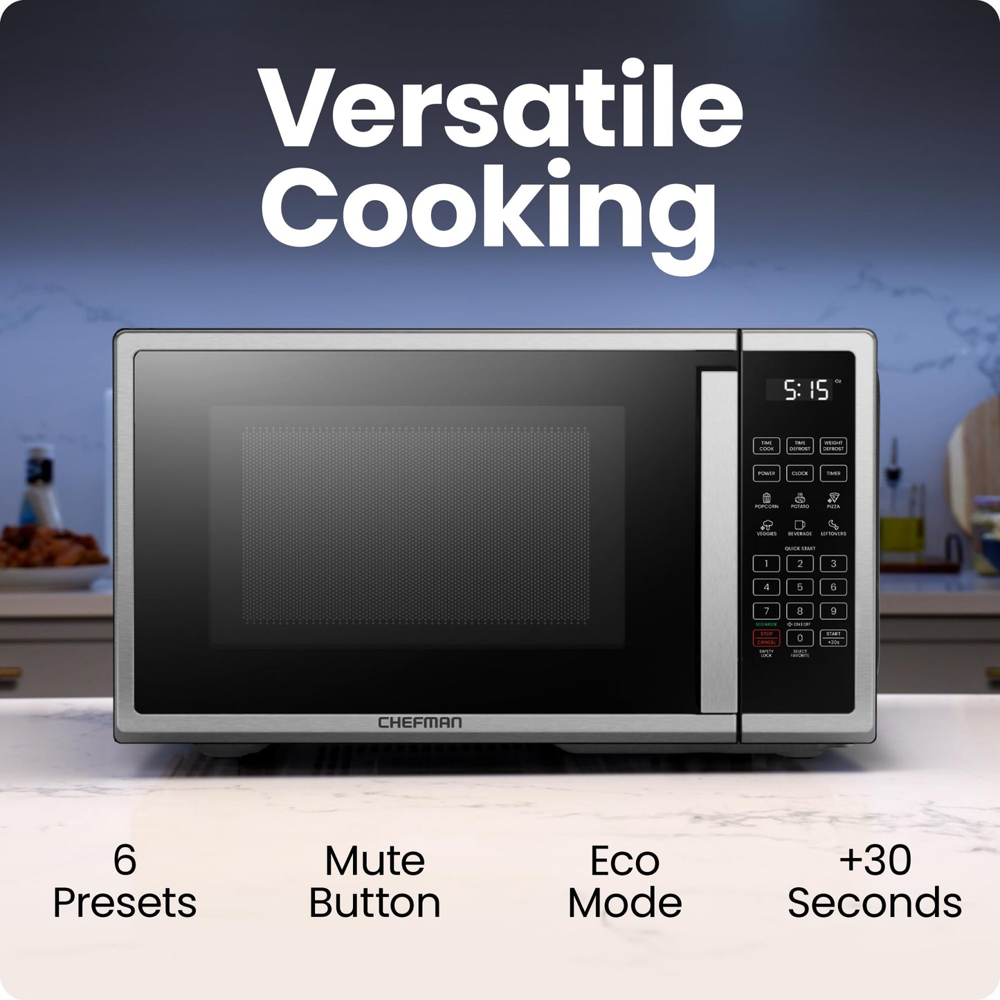 Chefman Countertop Microwave Oven 0.7 Cu. Ft. Digital Stainless Steel Microwave 700 Watts with 6 Auto Menus, 10 Power Levels, Eco Mode, Memory, Mute Function, Child Safety Lock, Easy Clean Chefman