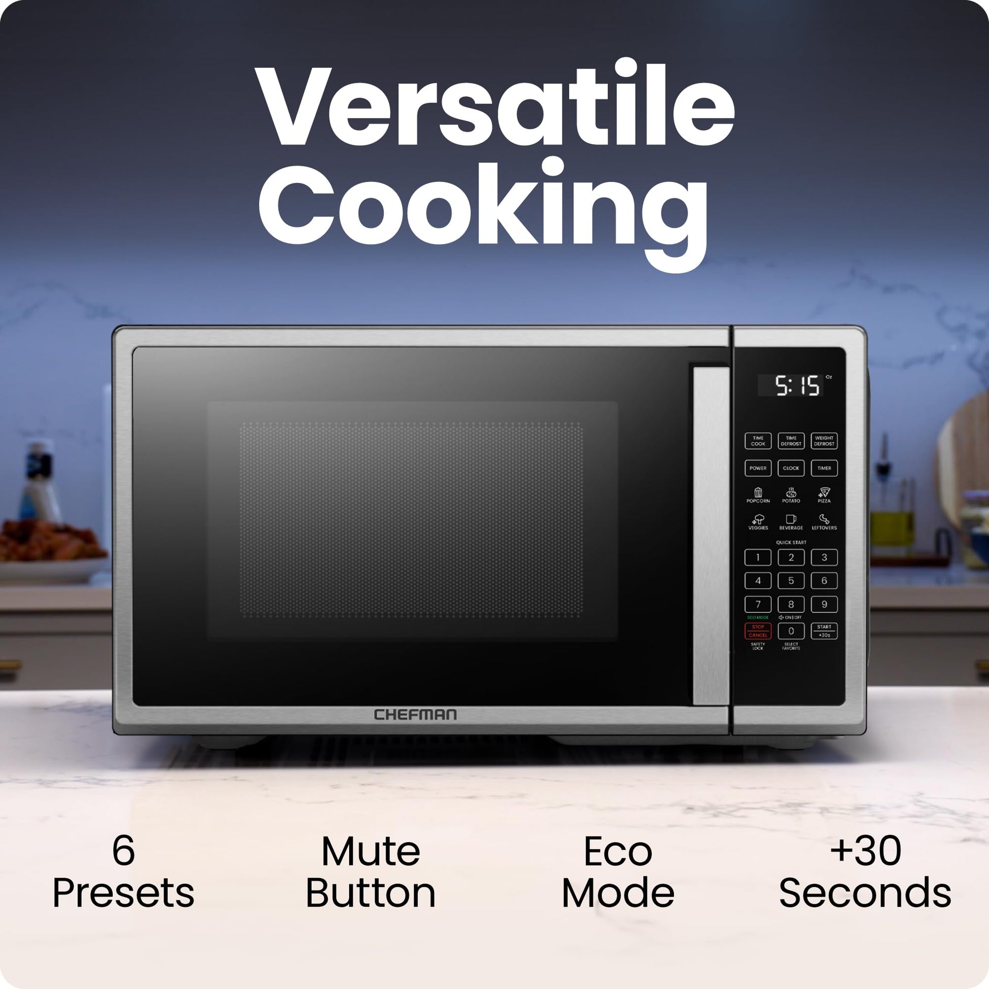 Chefman Countertop Microwave Oven 0.7 Cu. Ft. Digital Stainless Steel Microwave 700 Watts with 6 Auto Menus, 10 Power Levels, Eco Mode, Memory, Mute Function, Child Safety Lock, Easy Clean Chefman
