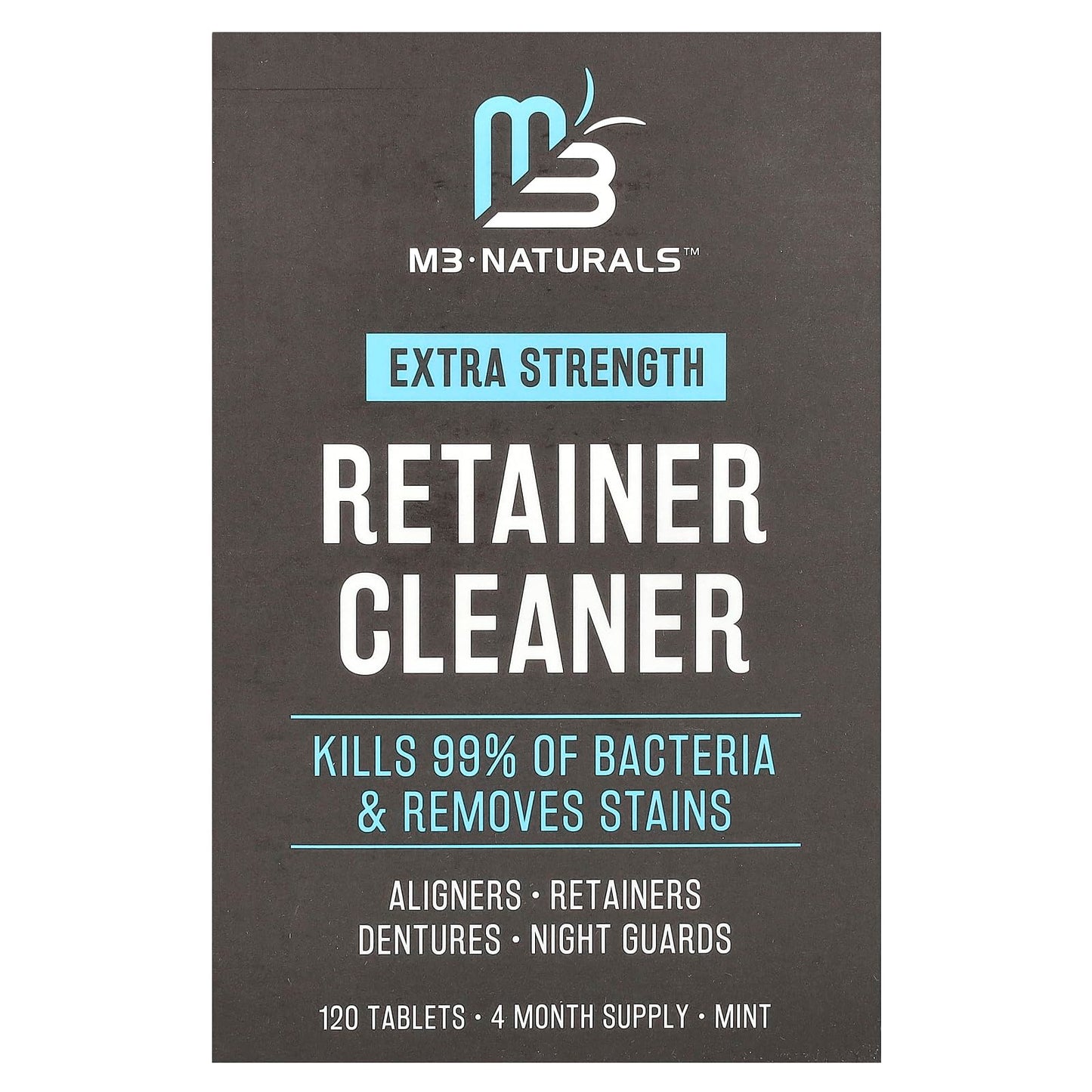 Retainer Cleanser Tablets Cleaner Remove Odors Discoloration Stains and Plaque 4 Month Supply Denture Cleansers Retainers Mouth Guards Denture Bath Mint by M3 - Available at All In One Marketplace Canada