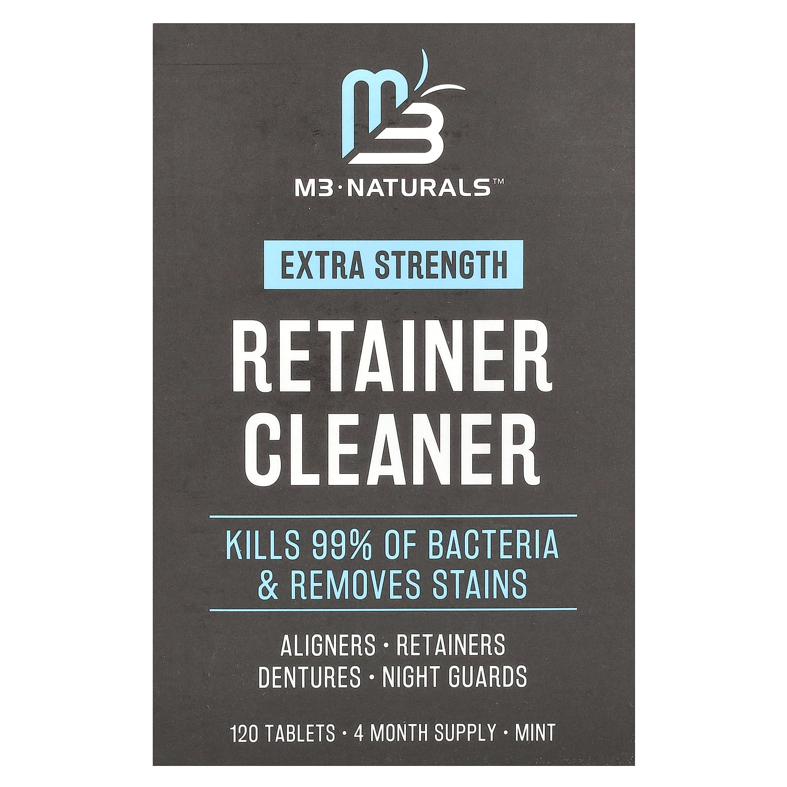 Retainer Cleanser Tablets Cleaner Remove Odors Discoloration Stains and Plaque 4 Month Supply Denture Cleansers Retainers Mouth Guards Denture Bath Mint by M3 - Available at All In One Marketplace Canada