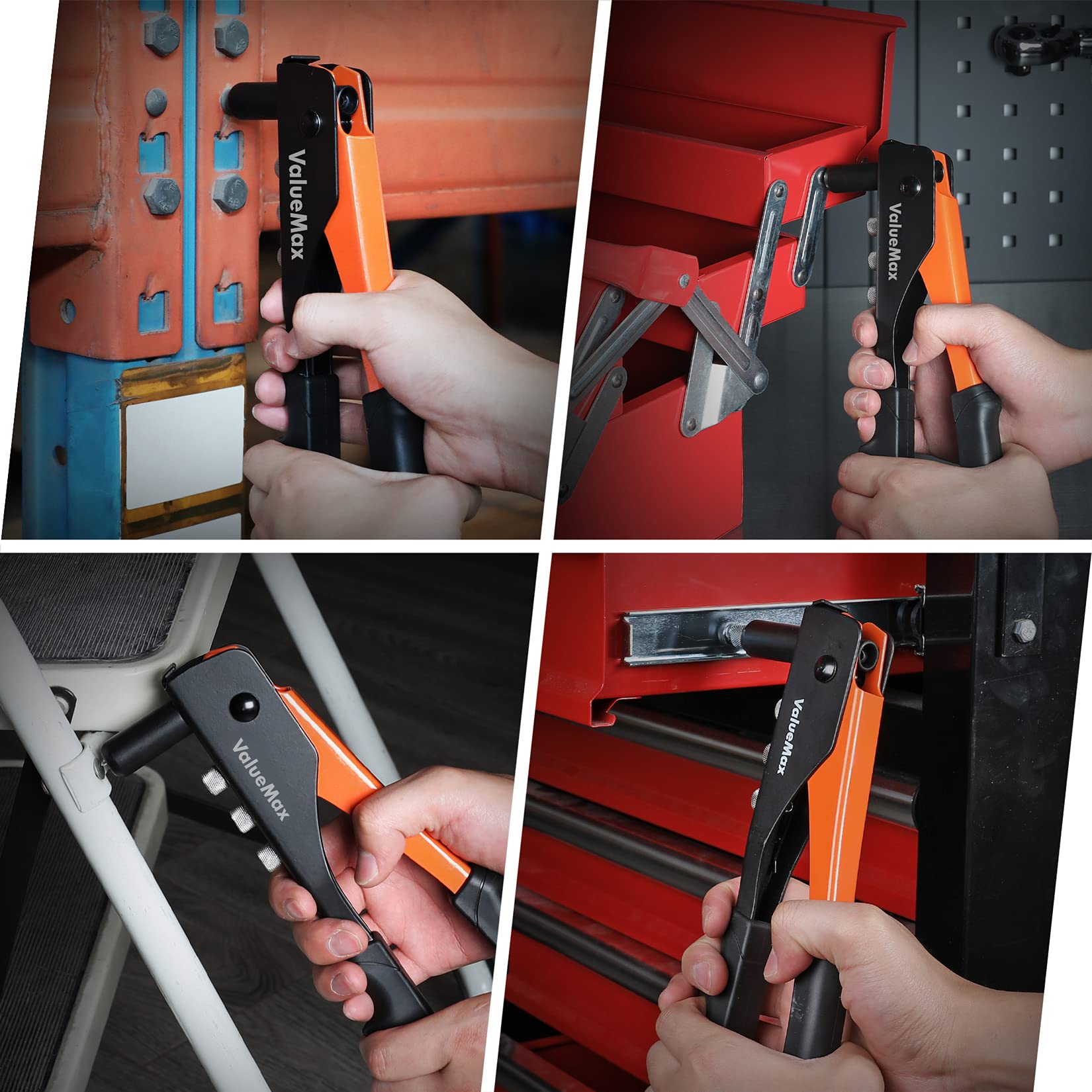 ValueMax 4-in-1 Hand Riveter/Rivet Gun, Pop Rivet Tool Kit with 200 Rivets ValueMax