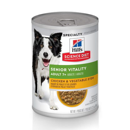 Hill's Science Diet Adult 7+ Senior Vitality Canned Dog Food, Chicken & Vegetable Stew, 12.5 oz, 12 Pack Wet Dog Food Hill's Science Diet