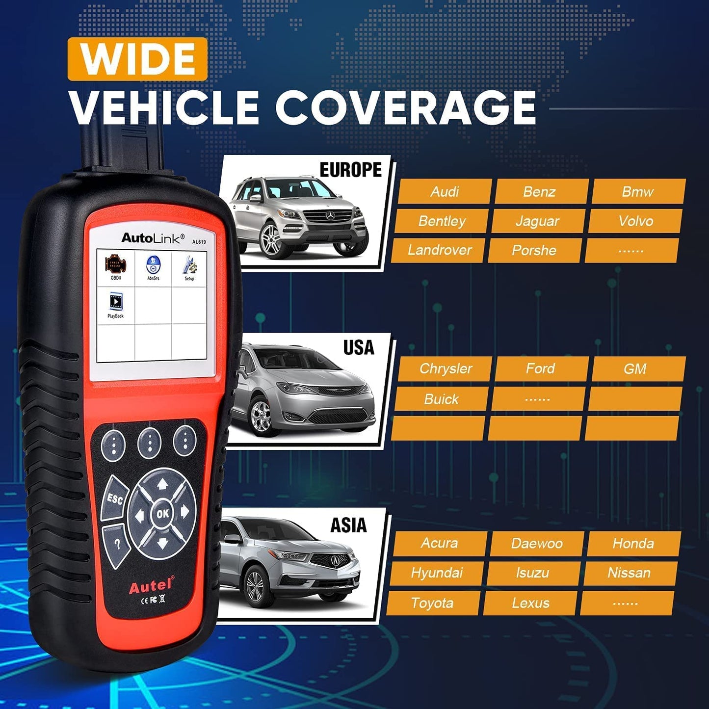 Autel AutoLink AL619 OBD2 Scanner, 2026 Newer ABS SRS Diagnostic Code Reader with10 OBDII Test Modes, Turn Off Check Engine Light, DTC Lookup, Live Data, Updated of MS319/ AL519/ ML519/ ML619 Autel