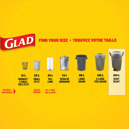 Glad Black Garbage Bags - Giant 184 Litres - 40 Trash Bags Made in Canada of Global Components