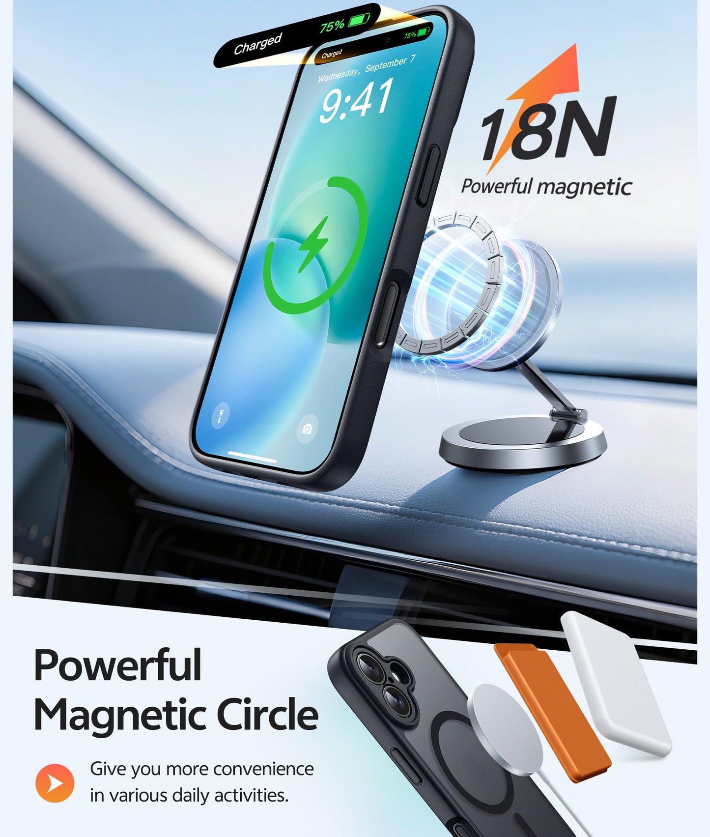 FNTCASE for iPhone 16 Phone Case: Magnetic Translucent Matte [Full Covered Camera Protection] [Screen Protector] Military Grade Shockproof Slim Cover Drop Proof Protective Cases - Black