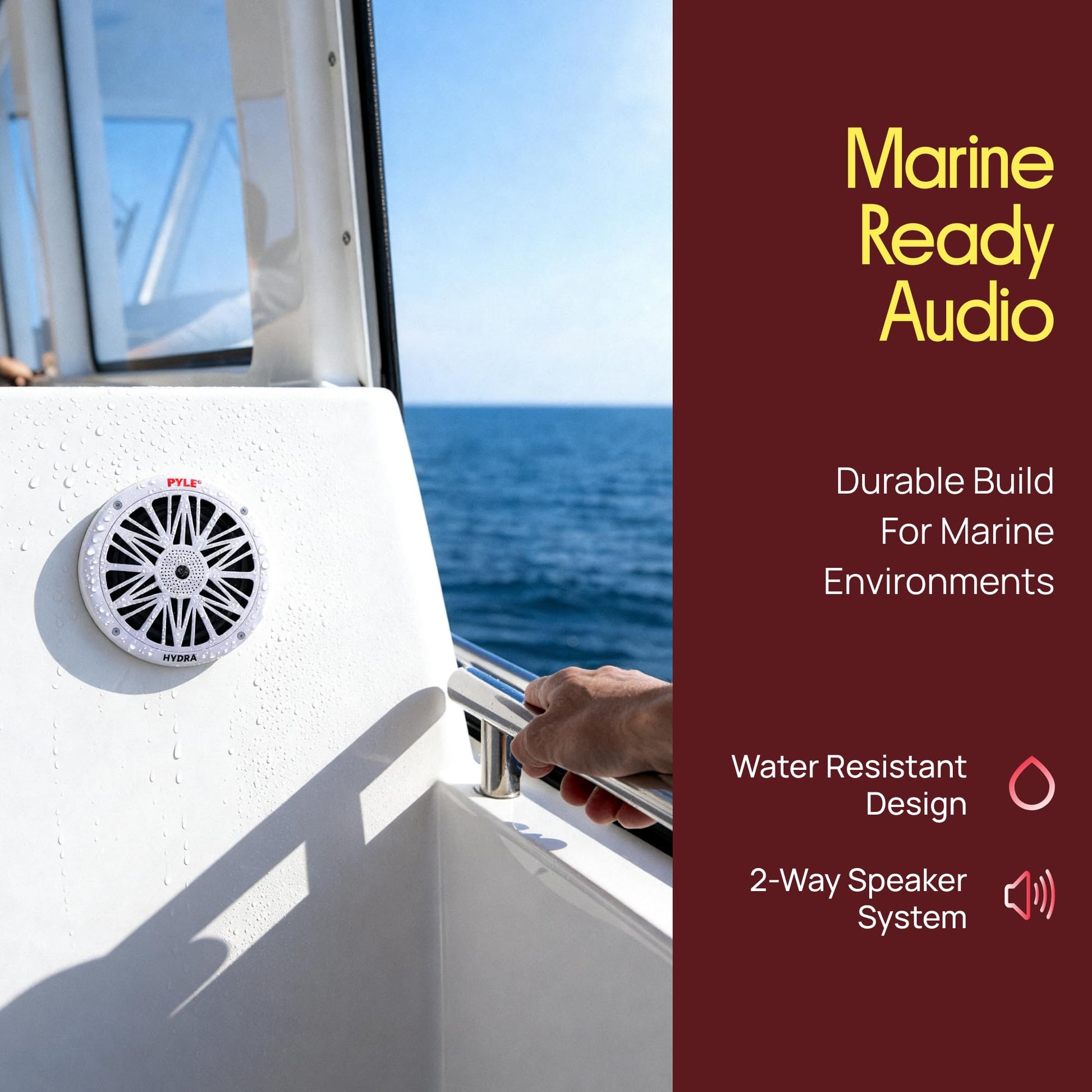 Pyle 6.5 Inch Dual Marine Speakers - 2 Way Waterproof and Weather Resistant Outdoor Audio Stereo Sound System with 200 Watt Power, Poly Carbon Cone and Butyl Rubber Surround - 1 Pair (White) Pyle