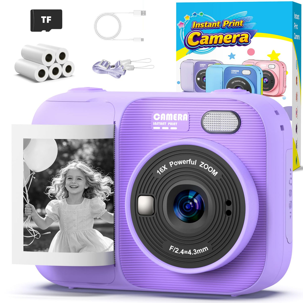 Kids Instant Print Camera with 5 Rolls Print Paper, 1080P HD Camera, Rechargeable Portable Toddler Selfie Camera, Christmas Birthday Gifts Toys for Boys Girls Age 3-12 🍁 All In One Marketplace Canada