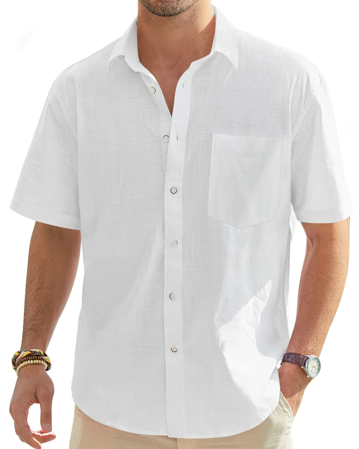 Men Linen Shirts Short Sleeve Casual Button Down Lightweight Vacation White 🍁 All In One Marketplace Canada