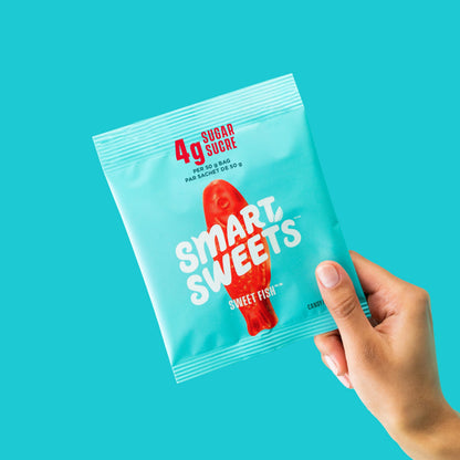 SmartSweets Sweet Fish Gummy Candy - Low Sugar, Stevia Sweetened, 12 Pack (50g each)