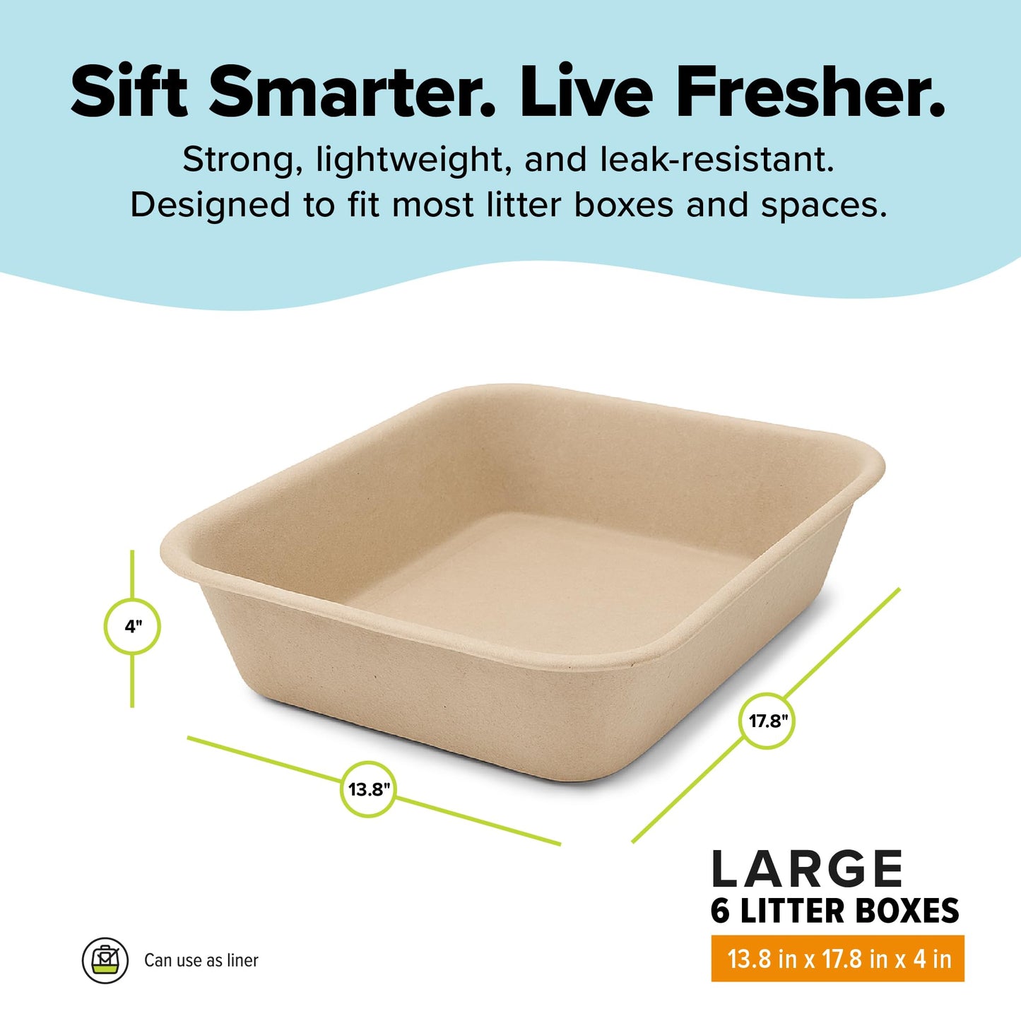 Kitty Sift Disposable Cat Litter Box Large, 6 Count, Durable Portable for Travel and Home, Eco-Friendly Disposable Litter Box Controls Odor Kitty Sift