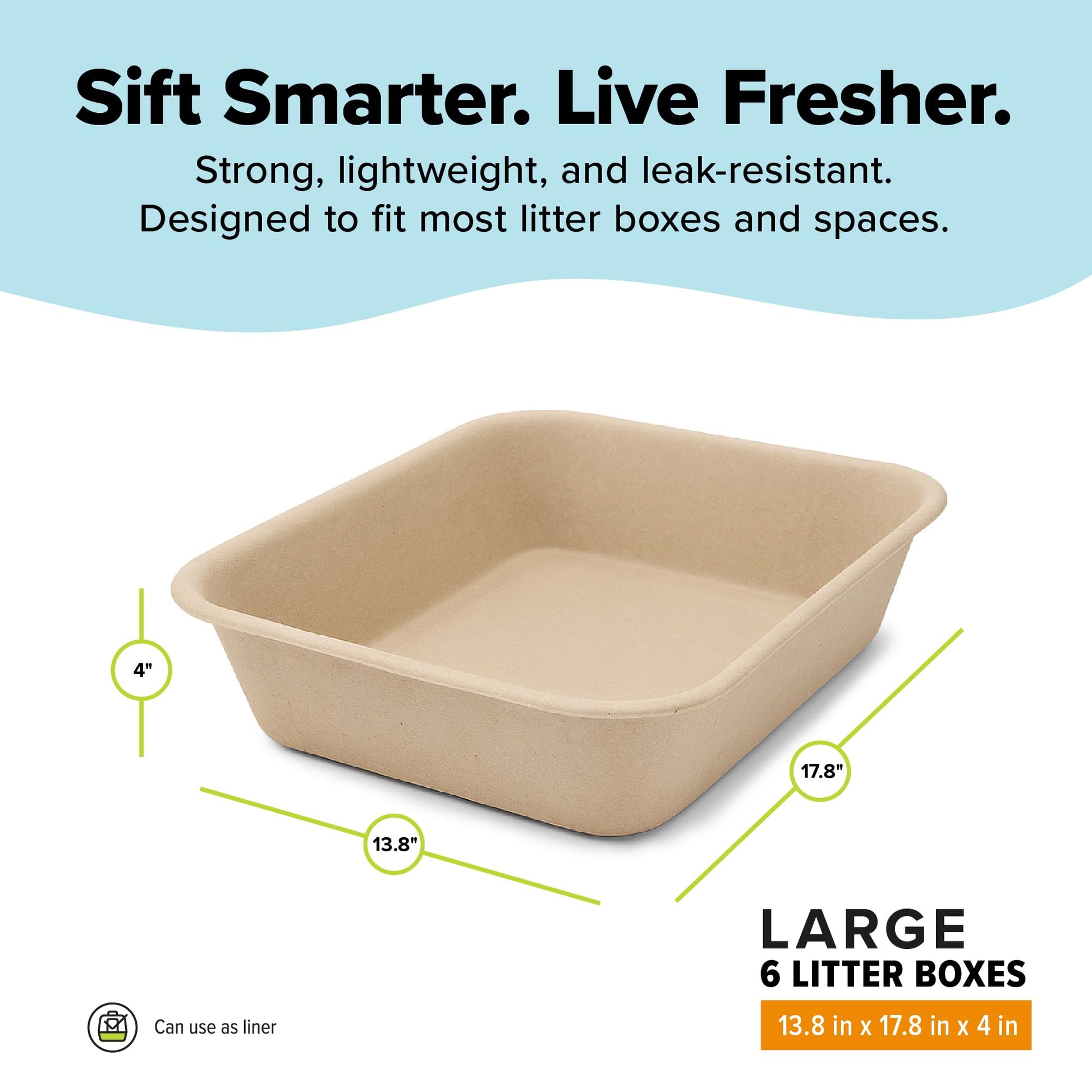 Kitty Sift Disposable Cat Litter Box Large, 6 Count, Durable Portable for Travel and Home, Eco-Friendly Disposable Litter Box Controls Odor Kitty Sift
