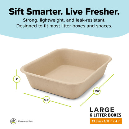 Kitty Sift Disposable Cat Litter Box Large, 6 Count, Durable Portable for Travel and Home, Eco-Friendly Disposable Litter Box Controls Odor Kitty Sift