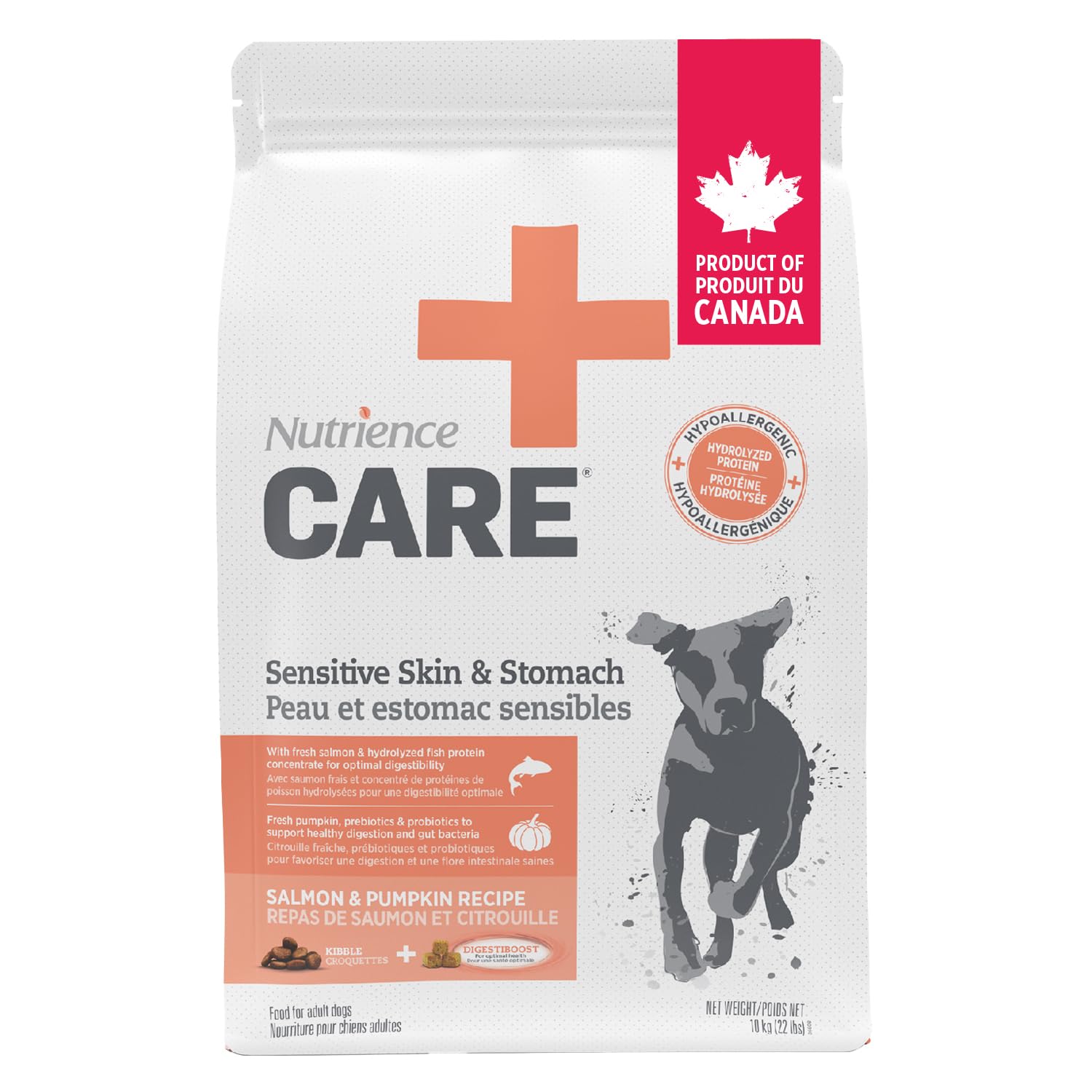 Nutrience Care Sensitive Skin & Stomach Hypoallergenic Adult Dog Food, 10 kg (22 lb), Salmon & Pumpkin, Grain & Gluten Free, Fresh Canadian Protein, Dry Dog Food, Nourriture Pour Chien - Available at All In One Marketplace Canada