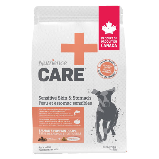 Nutrience Care Sensitive Skin & Stomach Hypoallergenic Adult Dog Food, 10 kg (22 lb), Salmon & Pumpkin, Grain & Gluten Free, Fresh Canadian Protein, Dry Dog Food, Nourriture Pour Chien - Available at All In One Marketplace Canada