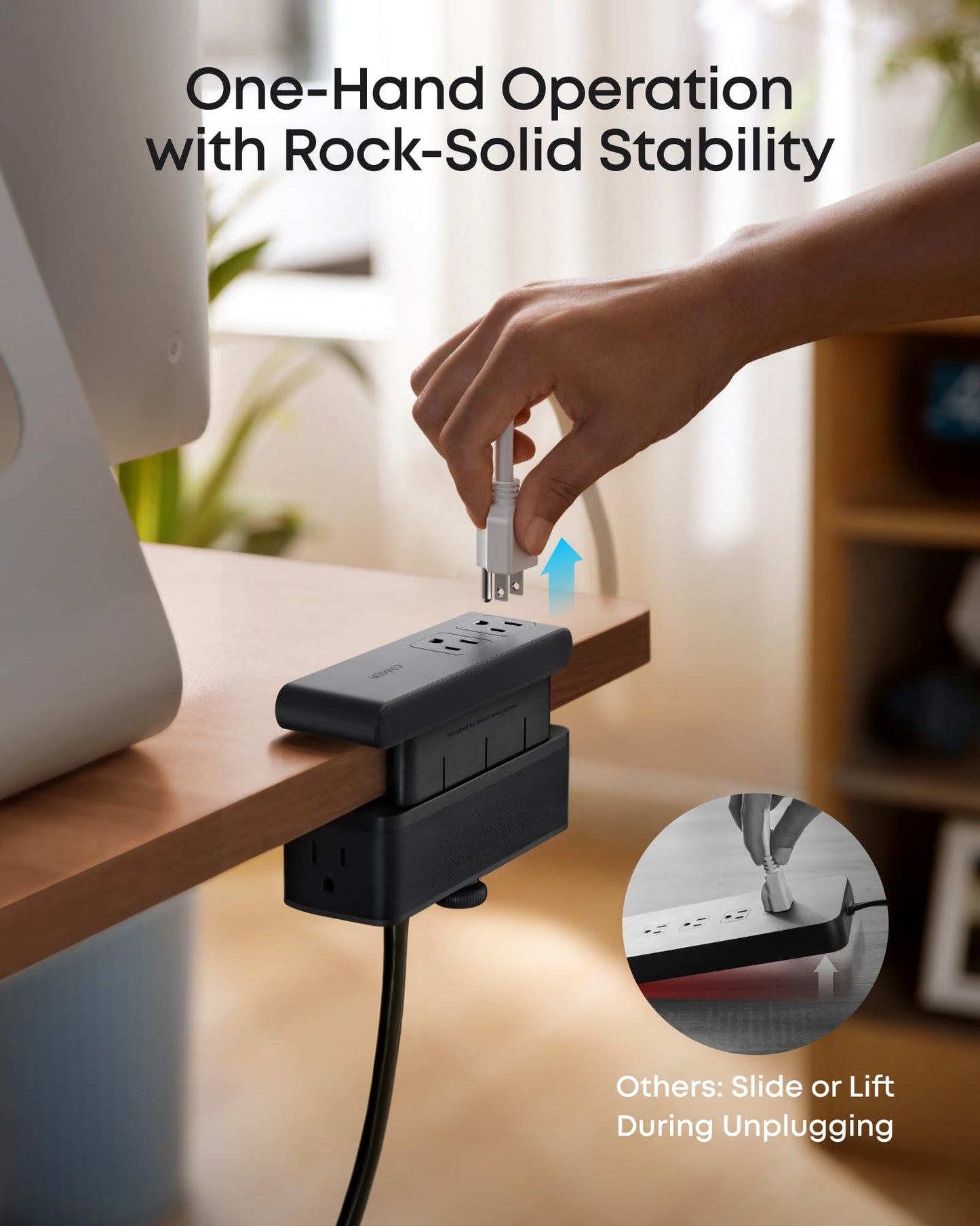 Anker Nano Power Strip, Desk Clamp with 1500J Surge Protector, 5ft Extension Cord, 70W Max Gaming Desk Accessories, 6 AC, 2 USB A, 2 USB C, Home Office Essentials, Fit 0.6~1.8'' Tabletop Edge (Black) - Available at All In One Marketplace Canada