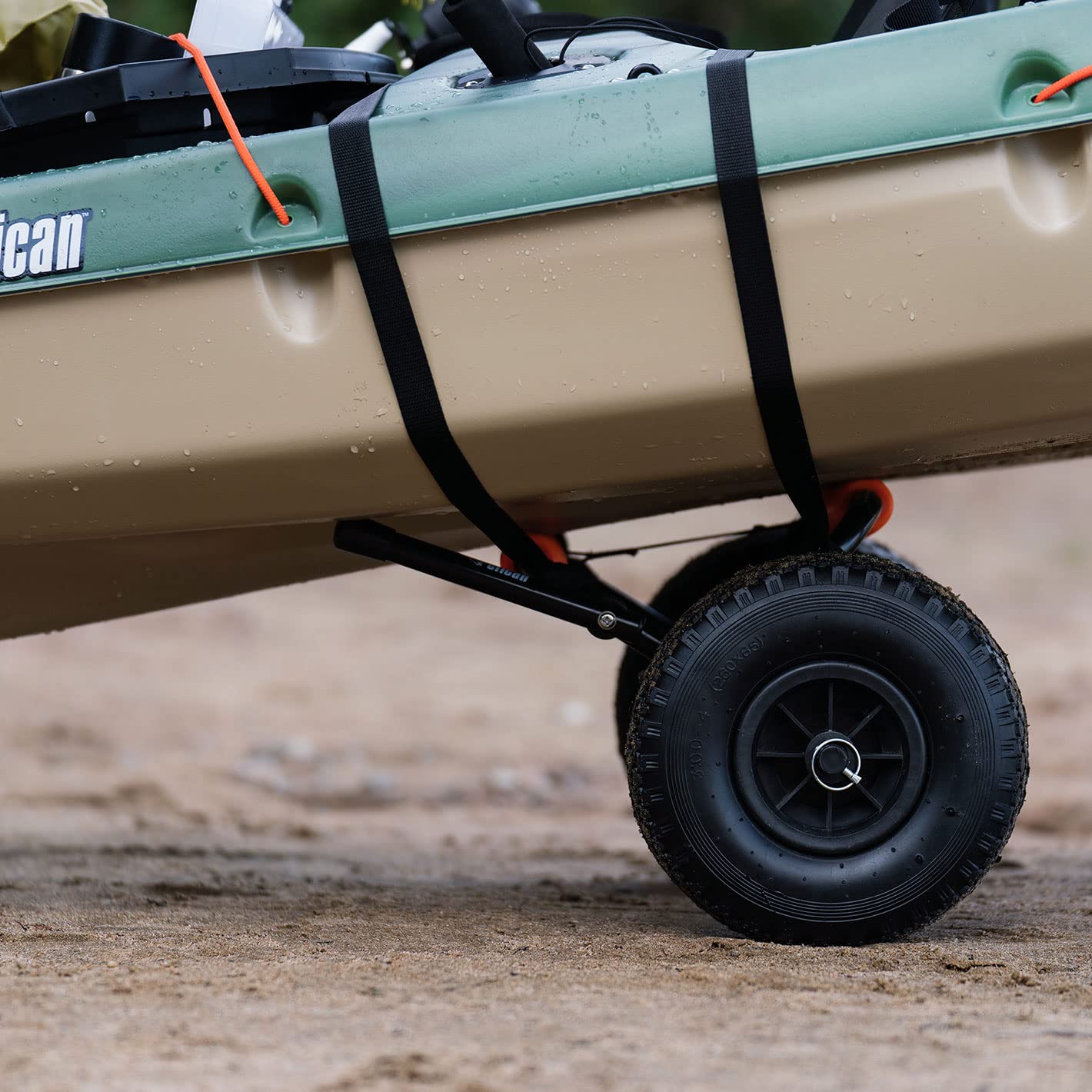 Pelican - Universal Canoe, Kayak & Stand Up Paddle SUP Cart Carrier - Fold Together Trolley with Wide Removable Inflatable Tires, Black, Medium