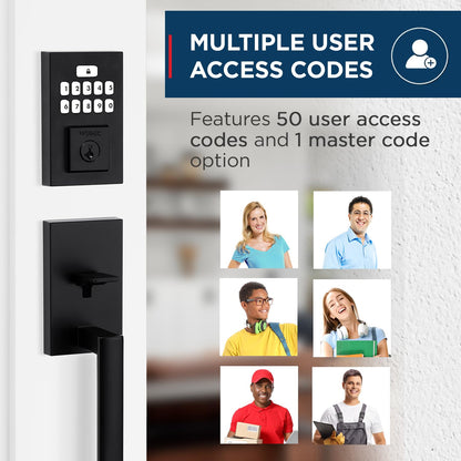 Weiser Matte Black Front Door Lock and Handle Set, SmartCode Keypad Door Lock with San Clemente Handleset & Halifax Interior Door Handle, Keyless Entry Door Lock, Front Door Handles with Deadbolt Lock Weiser