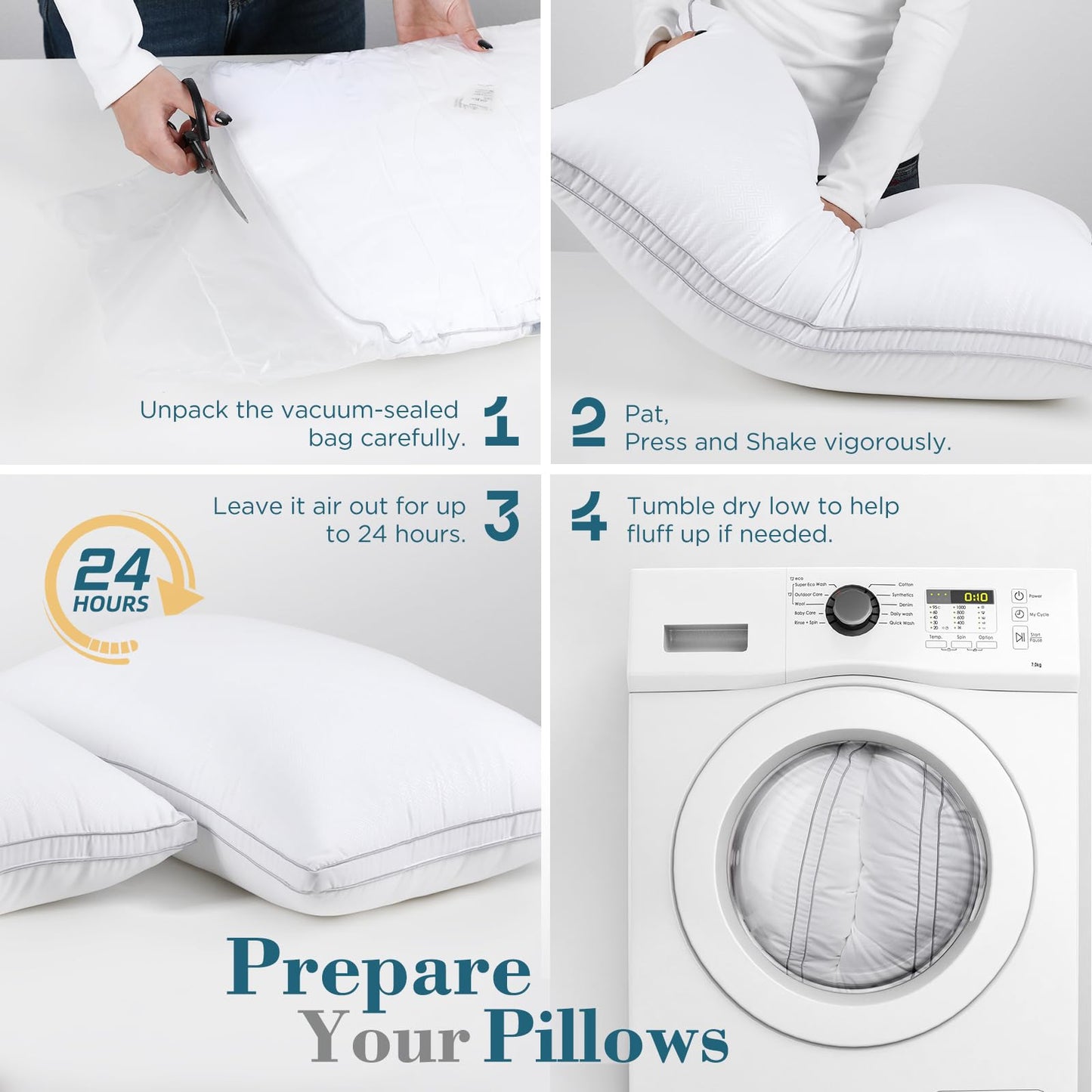 viewstar Bed Pillows Queen Size 2 Pack, Firm Support Gusseted Side Sleeper Hotel Pillow for Back and Stomach Sleeping, White - Available at All In One Marketplace Canada