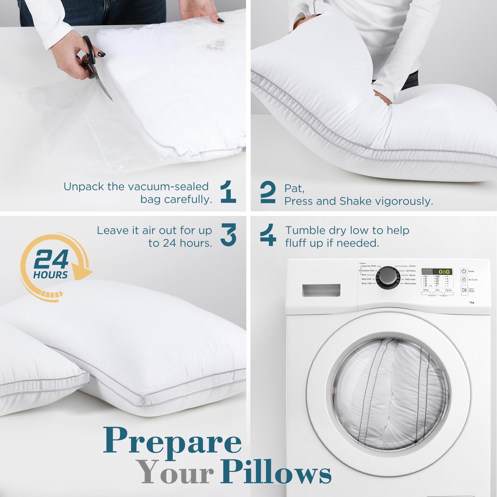 viewstar Bed Pillows Queen Size 2 Pack, Firm Support Gusseted Side Sleeper Hotel Pillow for Back and Stomach Sleeping, White - Available at All In One Marketplace Canada
