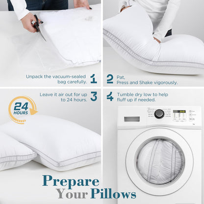 viewstar Bed Pillows Queen Size 2 Pack, Firm Support Gusseted Side Sleeper Hotel Pillow for Back and Stomach Sleeping, White - Available at All In One Marketplace Canada
