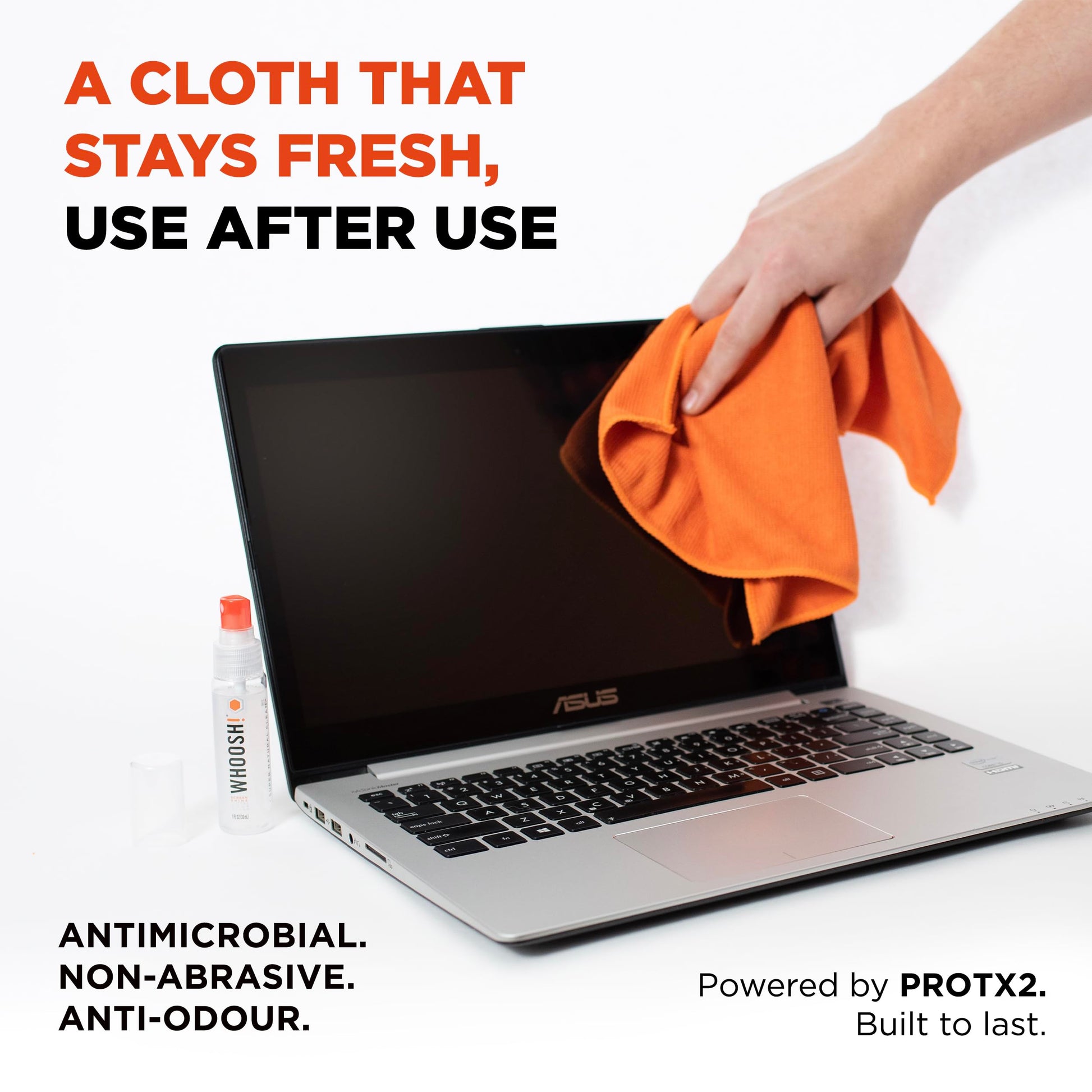 WHOOSH! Screen Shine Go 30 ml – Refillable Laptop Cleaner, Safe Streak-Free Glasses Cleaning Spray for TV, OLED, MacBook, Monitor or Car, Includes 15x15 cm PROTX2 Microfiber Cloth - Available at All In One Marketplace Canada
