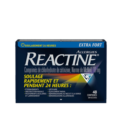 Reactine Extra Strength Antihistamine Tablets - 10mg Cetirizine Hydrochloride - 24 Hour Allergy Relief Medicine - 48 Count MADE IN CANADA