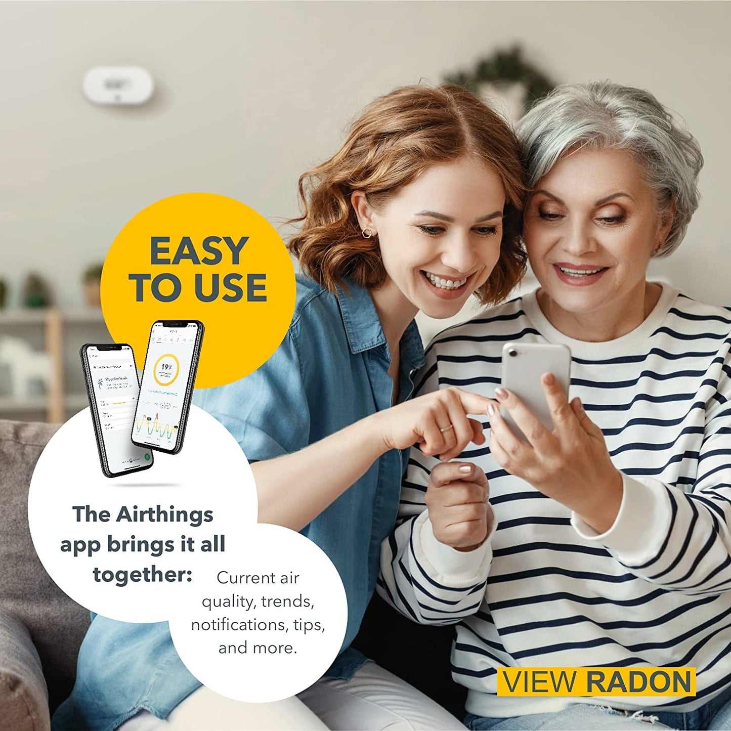 Airthings View Radon 2989 - Radon Monitor (Radon, Humidity, Temp) with WiFi & Calm Tech Display AIRTHINGS