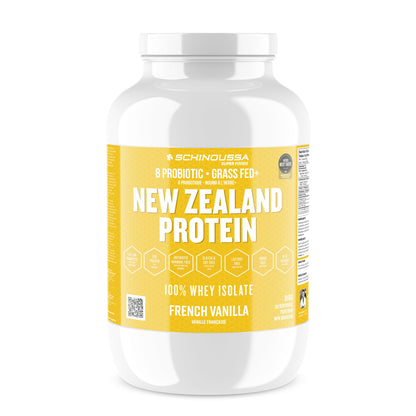 Schinoussa New Zealand Whey Protein Isolate - French Vanilla, 910g | 25g Protein Per Serving | Zero Sugar, 1g Carbs, 110 Calories