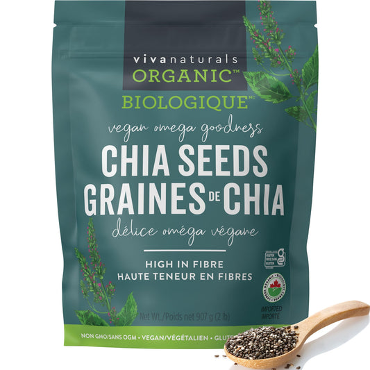 Viva Naturals Organic Chia Seeds, 2 lb – Plant-Based Omega-3s & 6s and Vegan Protein, Non-GMO, Black Chia Seeds Organic, Graine de Chia – Perfect for Smoothies, Salads, and Chia Seed Pudding