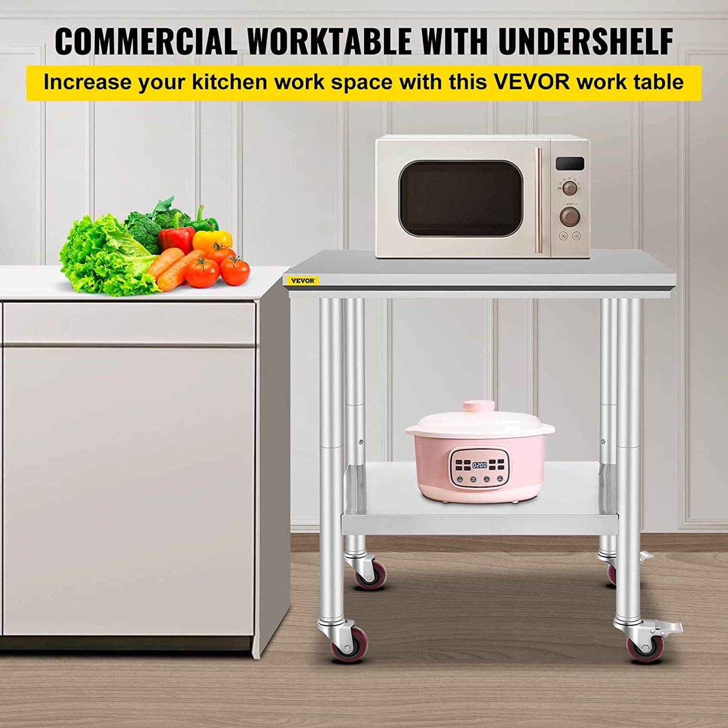 VEVOR Stainless Steel Work Table with Wheels 24 x 30 Prep Table with casters Heavy Duty Work Table for Commercial Kitchen Restaurant Business 🍁 All In One Marketplace Canada