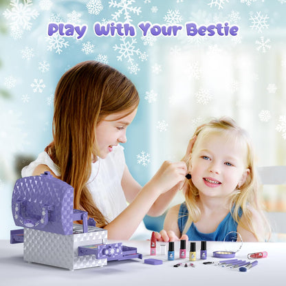 PERRYHOME Kids Makeup Set for Girl 56 Pcs Washable Real Cosmetic, Safe & Non-Toxic Frozen Toys Toddler Makeup Kit, Princess Dress up Game Christmas & Birthday Girl Gift for 3-12(Frozen Purple) 🍁 All In One Marketplace Canada