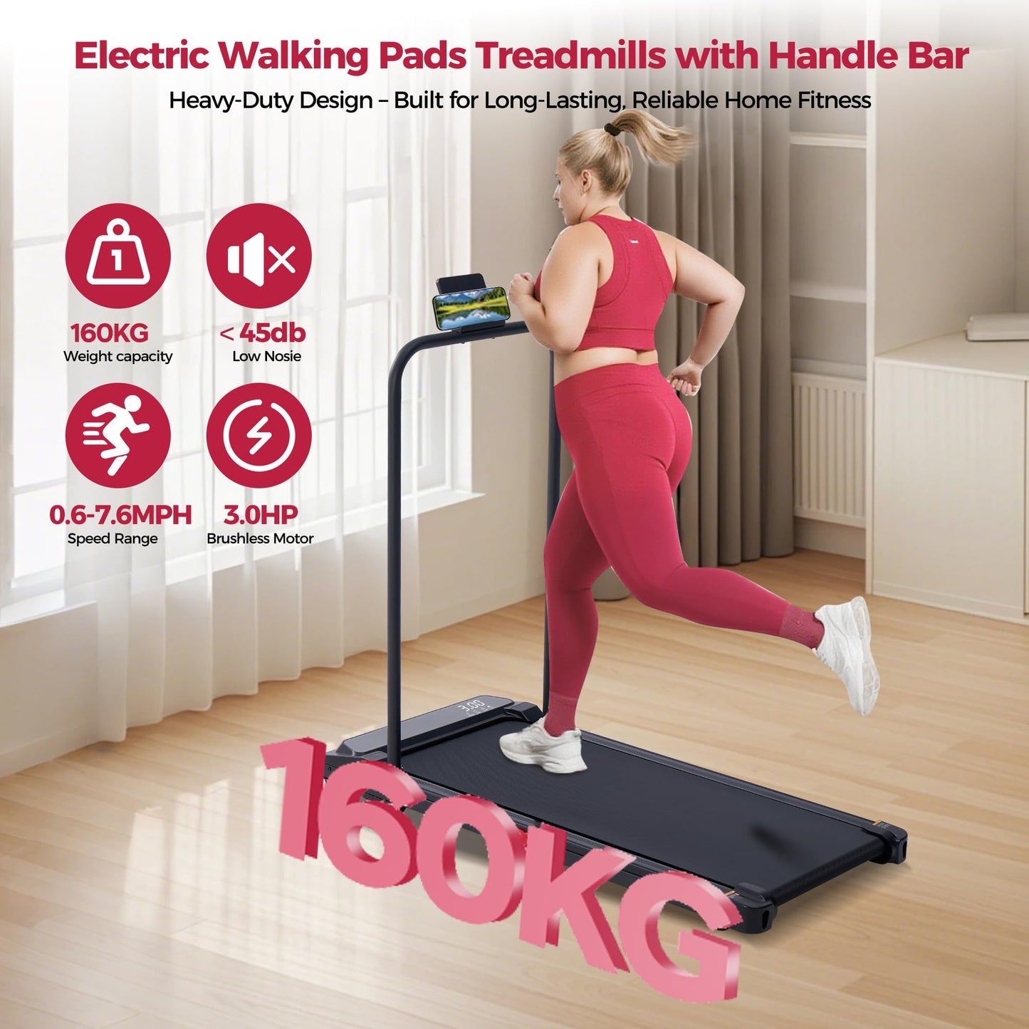POTUPUS Walking Pad Treadmill with Incline, Portable Treadmills for Home Small Spaces, 3.0HP Electric Walking Treadmills with Handle Bar, Mini Treadmills for Exercising, 0.6-7.6MPH, 160KG, Model 401 - Available at All In One Marketplace Canada