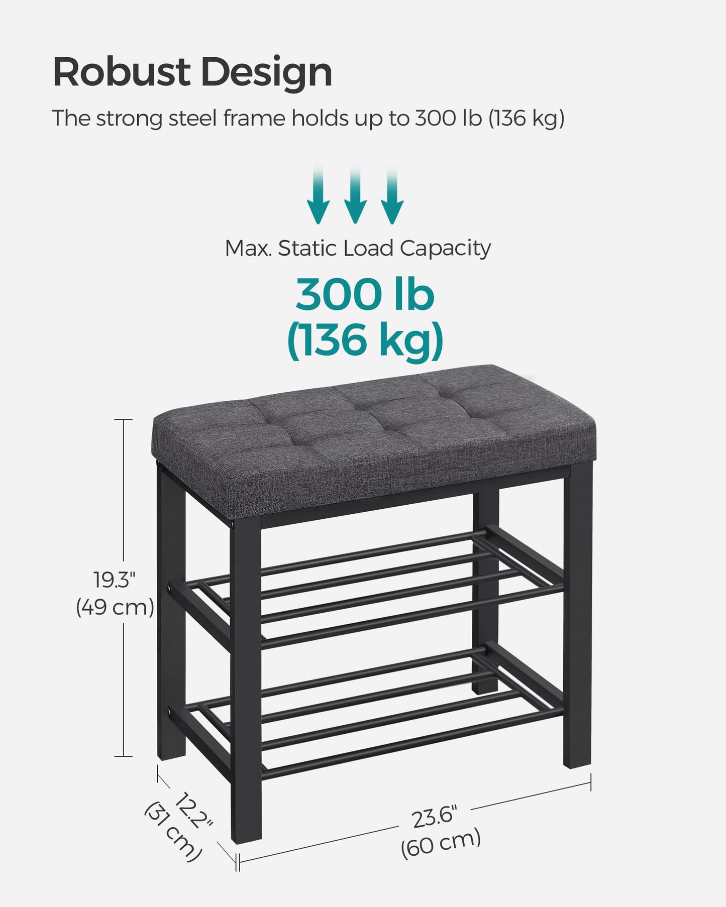 SONGMICS Shoe Storage Bench, Entryway Bench with Cushion SONGMICS