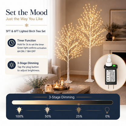EAMBRITE Christmas Decor, 2 Pack Lighted Birch Tree Indoor Outdoor Decorations, 5FT 6FT Prelit Artificial Tree with Timer and Dimmer for Home Room Wedding Christmas Decorations 🍁 All In One Marketplace Canada