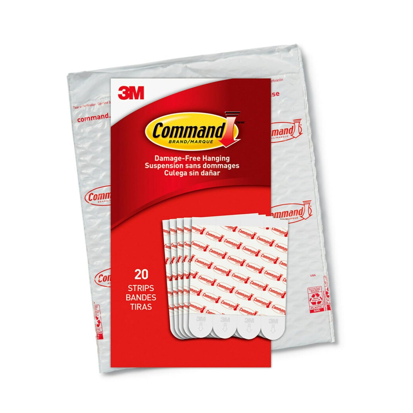 Command Large Refill Adhesive Strips, Damage Free Hanging Wall Adhesive for Large Indoor Wall Hooks, No Tools Removable Adhesives for Living Spaces, 20 White Command Strips Command
